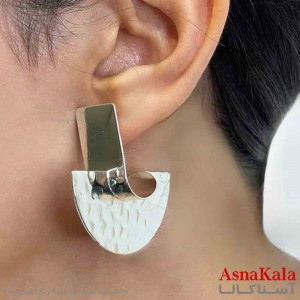 گوشواره دخترانه مینیمال نیم دایره آینه ای فشن رنگ نقره ای کد GSH151660W