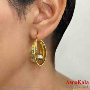 گوشواره دخترانه مینیمال حلقه ای و پیچ فشن رنگ طلایی کد GSH151667W