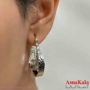 گوشواره دخترانه مینیمال حلقه ای و پیچ فشن رنگ نقره ای کد GSH151668W