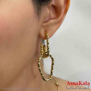 گوشواره دخترانه مینیمال آویز دوحلقه فشن رنگ طلایی کد GSH151669W