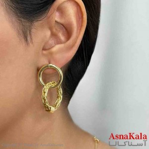 گوشواره دخترانه مینیمال آویز حلقه ای خاص فشن رنگ طلایی کد GSH151673W