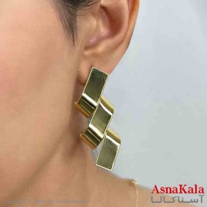 گوشواره دخترانه مینیمال آویز پیچ آینه ای فشن رنگ طلایی کد GSH151677W