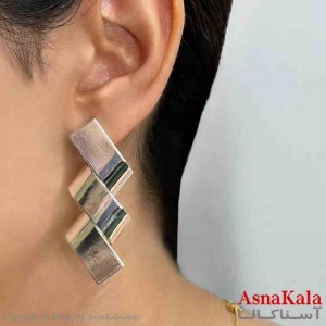 گوشواره دخترانه مینیمال آویز پیچ آینه ای فشن رنگ نقره ای کد GSH151678W