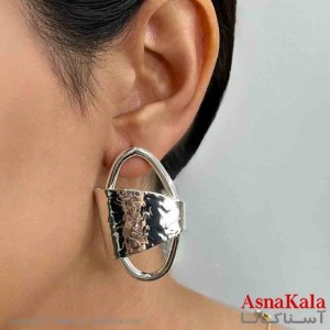 گوشواره دخترانه مینیمال بیضی مدرن  فشن رنگ نقره ای کد GSH151692W