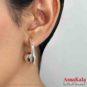 گوشواره دخترانه مینیمال گوی و حلقه  فشن رنگ نقره ای کد GSH151693W