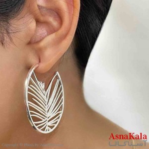 گوشواره دخترانه مینیمال برگ حلقه ای ترند رنگ نقره ای کد GSH151698W