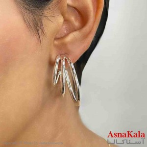 گوشواره دخترانه مینیمال چندحلقه فشن رنگ نقره ای کد GSH151702W