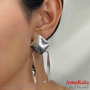 گوشواره دخترانه مینیمال لوزی و مستطیل فشن رنگ نقره ای کد GSH151703W