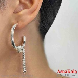 گوشواره دخترانه مینیمال حلقه و زنجیر فشن رنگ نقره ای کد GSH151713W