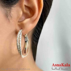 گوشواره دخترانه مینیمال حلقه ای شنی فشن رنگ نقره ای کد GSH151715W