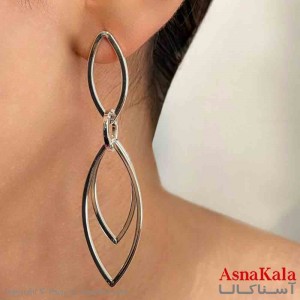 گوشواره دخترانه مینیمال طرح دو بیضی فشن رنگ نقره ای کد GSH151735W