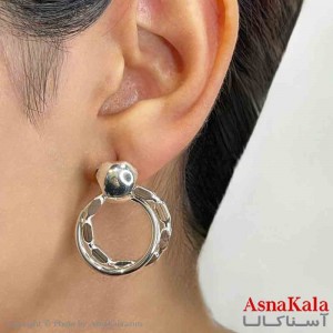 گوشواره دخترانه مینیمال طرح دو حلقه دایره فشن رنگ نقره ای کد GSH151737W