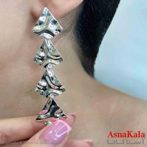 گوشواره دخترانه مینیمال طرح آویز چند لوز فشن رنگ نقره ای کد GSH151739W