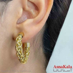 گوشواره دخترانه مینیمال طرح حلقه توری فشن رنگ طلایی کد GSH151740W