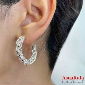 گوشواره دخترانه مینیمال طرح حلقه توری فشن رنگ نقره ای کد GSH151741W