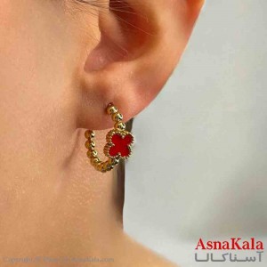 گوشواره دخترانه مینیمال طرح ونکلیف نگین قرمز فشن رنگ طلایی کد GSH151815W