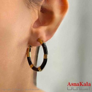 گوشواره دخترانه مینیمال طرح میناکاری نگین مشکی فشن رنگ طلایی کد GSH151819W