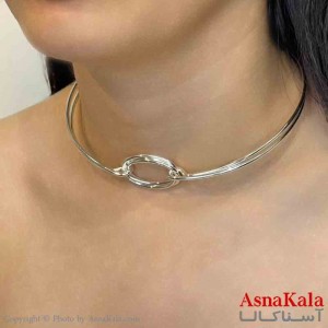 گردنبند طوق دخترانه پینترستی استیل مدل وسط دایره ای رنگ نقره ای کد GNB161685W