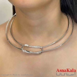 گردنبند طوق دخترانه پینترستی استیل مدل دولاین وسط بیضی رنگ نقره ای کد GNB161686W