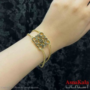 دستبند دخترانه پینترستی استیل مدل  زنجیری طرح لووه رنگ طلایی کد DSB181182W