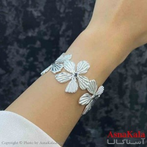 دستبند دخترانه پینترستی استیل  طرح گل رنگ نقره ای  کد DSB181242W