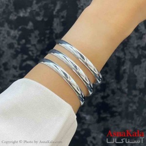 بنگل دخترانه پینترستی استیل  طرح سه لاین آینه ای رنگ نقره ای کد DSB181251W