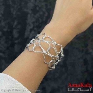 بنگل دخترانه پینترستی استیل طرح چندلاین اشکی رنگ نقره ای کد DSB181257W