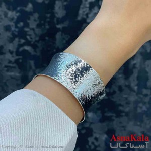 بنگل دخترانه پینترستی استیل طرح شنی مات پهن رنگ نقره ای کد DSB181260W