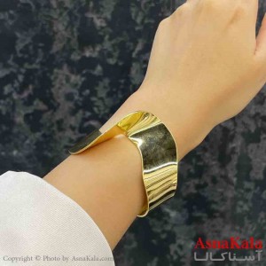 بنگل دخترانه پینترستی استیل  آینه ای موجدار برجسته رنگ طلایی کد DSB181266W