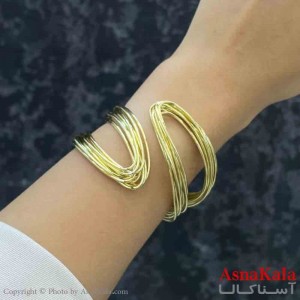 بنگل دخترانه پینترستی استیل  طرح دو منحنی رنگ طلایی کد DSB181269W