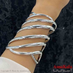 بنگل دخترانه پینترستی استیل طرح مینمال پیچ مارپیج مدرن رنگ نقره ای کد DSB181346W