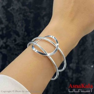 بنگل دخترانه پینترستی استیل  طرح دایره و دوحلقه رنگ نقره ای کد DSB181357W