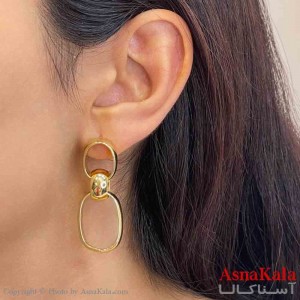 گوشواره دخترانه مینیمال طرح کارتیرو حلقه رنگ طلایی کد GSH151854W