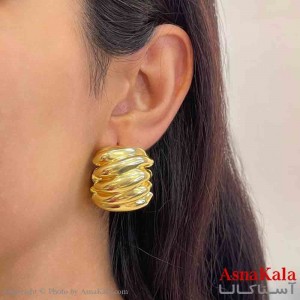 گوشواره دخترانه مینیمال طرح پیچی مارپیچ رنگ طلایی کد GSH151858W