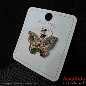آویز ژوپینگ مینیمال دخترانه مدل پروانه نگین سبز ترند کد GNB161745W