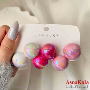 گوشواره زنانه استیل پک 3 جفتی مدل دایره  فانتزی رنگ صورتی کد GSH151918W