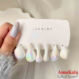 گوشواره زنانه استیل پک 3 جفتی مدل اشکال فانتزی رنگ سفید کد GSH151922W