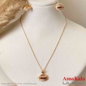 نیم ست زنانه ژوپینگ مدل دایره نگیندار شامل گوشواره و آویز رنگ طلایی کد NIM14973W