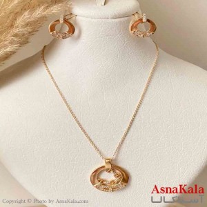 نیم ست زنانه ژوپینگ مدل دایره و کارتیر نگیندار شامل گوشواره و آویز رنگ طلایی کد NIM14981W