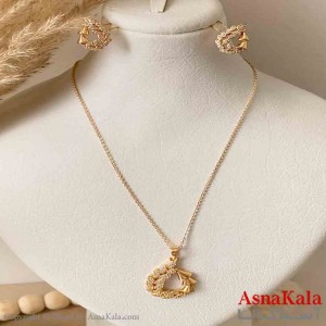نیم ست زنانه ژوپینگ مدل گندمی نگیندار شامل گوشواره و آویز رنگ طلایی کد NIM14985W