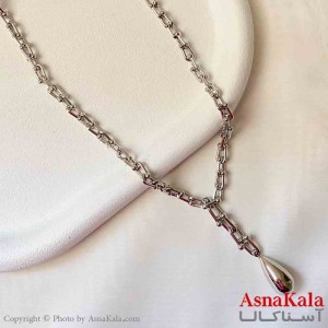 گردنبند دخترانه پینترستی استیل مدل تیفانی و اشک رنگ نقره ای کد GNB161782W