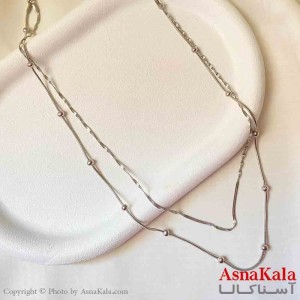 گردنبند دخترانه پینترستی استیل مدل گوی و ماری رنگ نقره ای کد GNB161797W