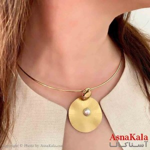 گردنبند طوق دخترانه پینترستی استیل مدل دایره و مروارید رنگ طلایی کد GNB161805W