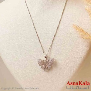 آویز ژوپینگ مینیمال دخترانه مدل پروانه فول نگین رنگ نقره ای ترند کد GNB161826W
