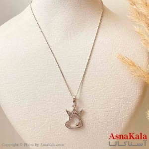 آویز ژوپینگ مینیمال دخترانه مدل قلب و تاج نگین رنگ نقره ای ترند کد GNB161827W