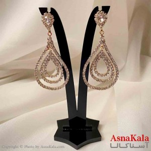 گوشواره دخترانه مدل آویز جواهری مدل دو اشک رنگ طلایی کد GSH151942W