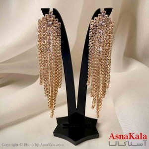 گوشواره آویز جواهری مدل ریسه ای لاکچری رنگ طلایی کد GSH151957W