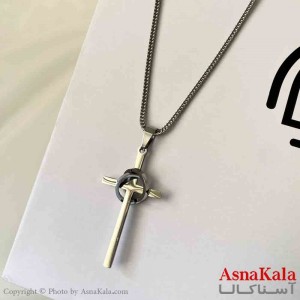 گردنبند اسپورت مدل صلیب و حلقه استیل رنگ نقره ای کد GNB161852W