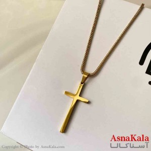 گردنبند اسپورت مدل صلیب خاص  استیل رنگ طلایی کد GNB161853W