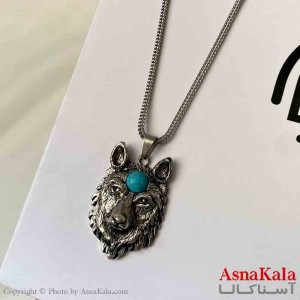 گردنبند اسپورت مدل گرگ و نگین فیروزه ای ورشو  رنگ نقره ای کد GNB161857W